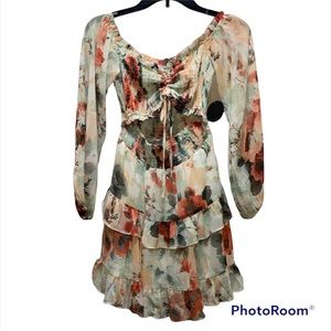 HotMiamiStyles Cream Floral Print Ruffle Dress